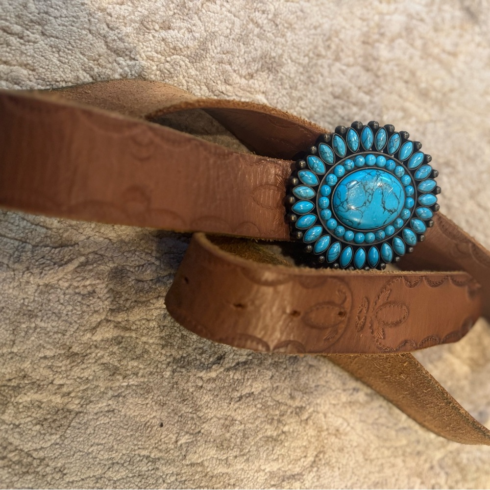 Lucky Brand Brown Leather Belt and Blue Turquoise Concho